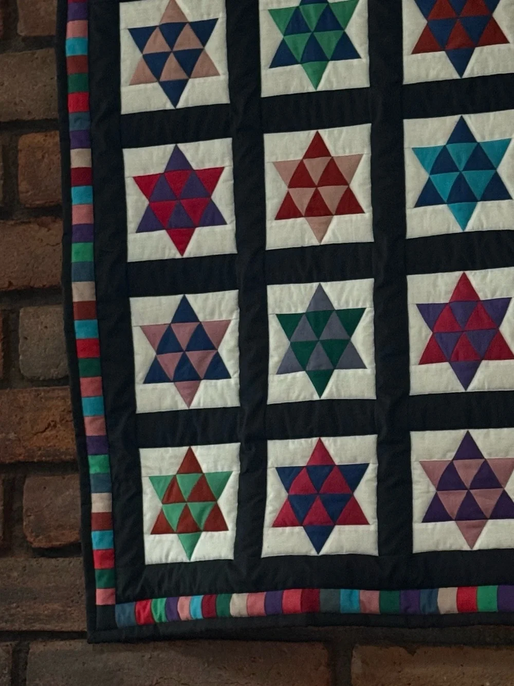 Handmade Vintage Multicolor Star Patchwork Wall Hanging Quilt